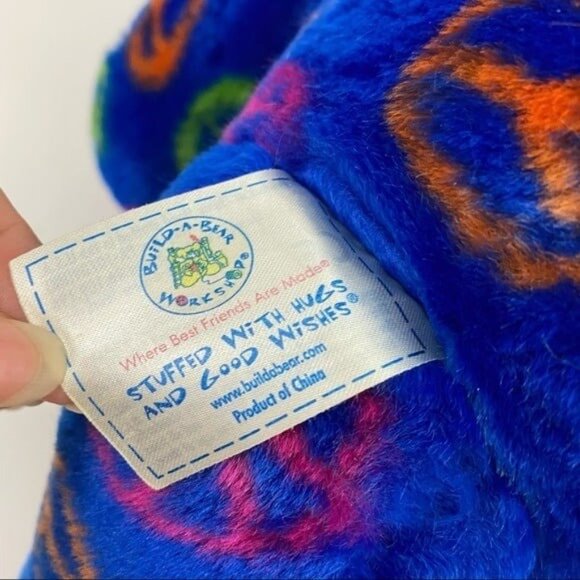 Build a Bear Teddy Bear Peace Signs Sitting Plush Stuffed Animal Blue Green Toy - Picture 7 of 9